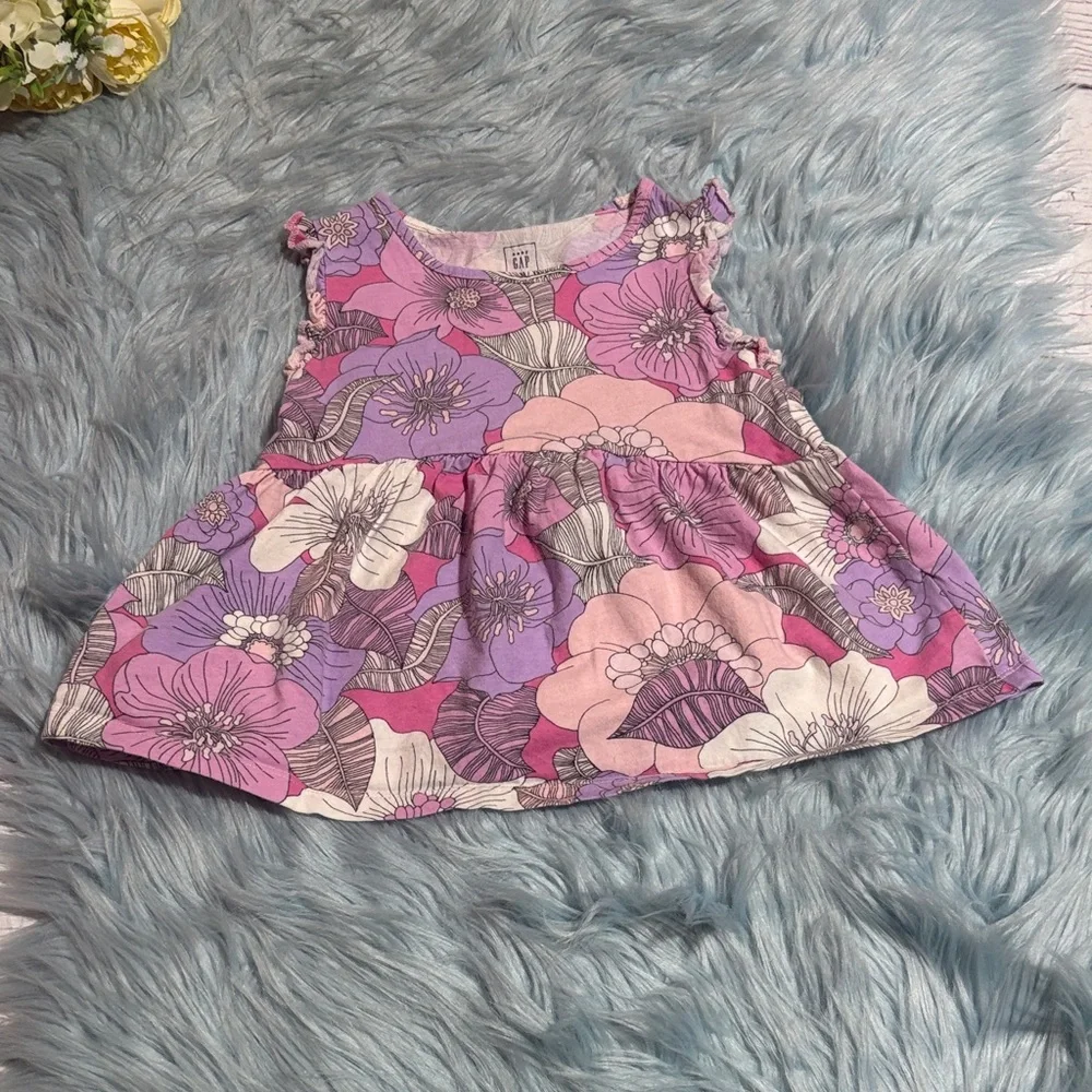 Baby GAP Pink Purple Floral Ruffle Trim Dress sz 18-24M